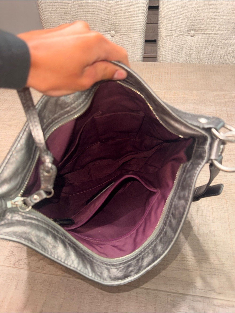 Coach Metallic Silver Leather Shoulder Bag - Picture 3 of 3